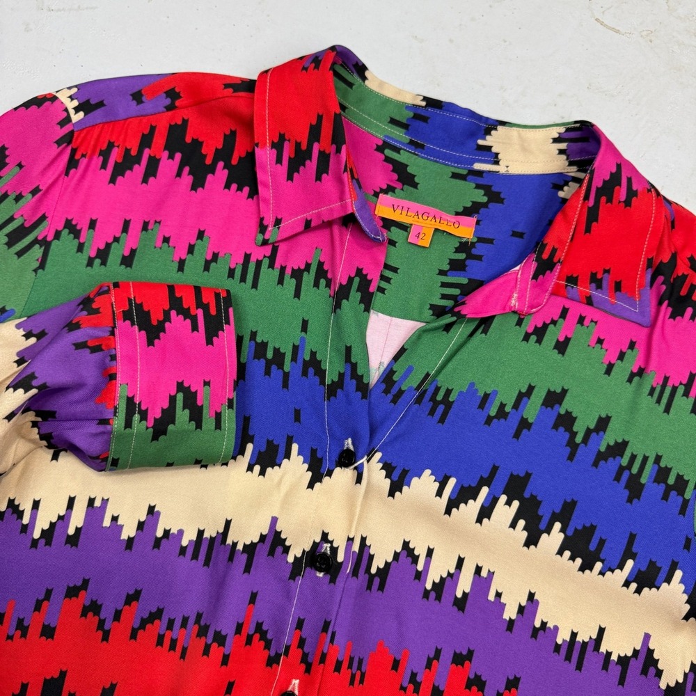 Vilagallo Button Down Shirt Womens 42 US 8 Geometric Makasart Print NWT